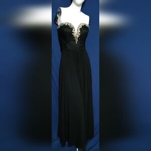 Stunning Black Evening Gown with Gold Accents